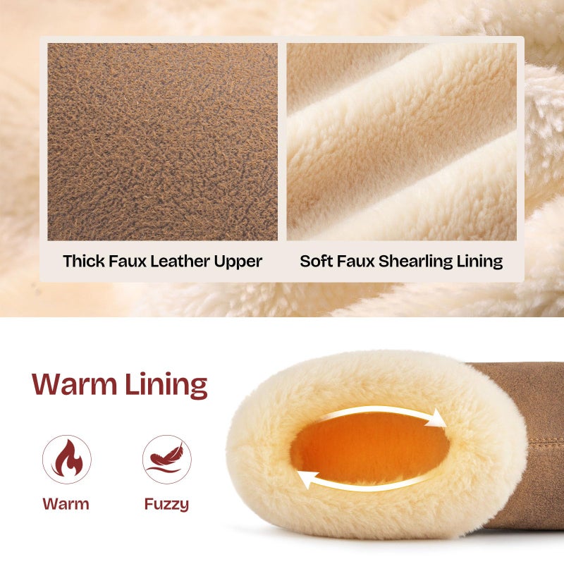 EverFoams Women's Microsuede Cozy Memory Foam Winter Slippers with Fuzzy Faux Fur Collar and Indoor Outdoor Rubber Sole (Tan, Size 11-12 M US) - Image 3